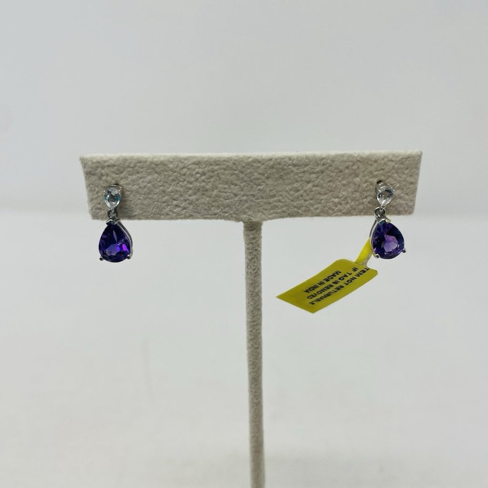Shop LC Moroccan Amethyst/White Topaz 925 Sterling‎ Silver Drop Earrings 5125